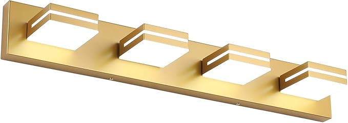 SineRise LED Modern Bathroom Vanity Light Fixtures (4-Light, 30-Inch, Dimmable), Matte Gold Modern Acrylic Bathroom Wall Lighting Fixtures Over Mirror (Cool White 6000K)