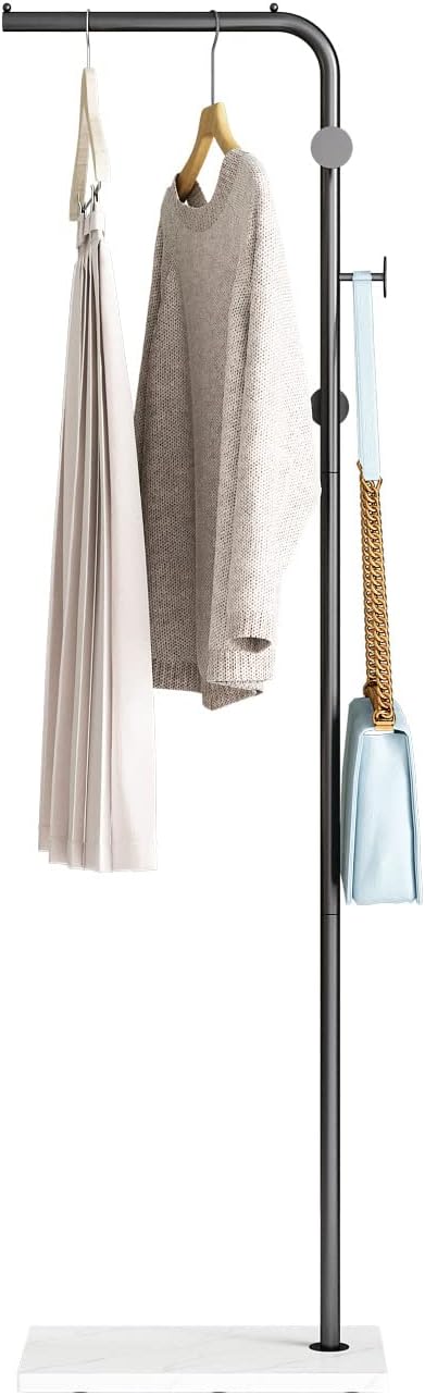 Black Coat Racks with White Base, Entryway Coats Racks Freestanding with 3 Hooks, L Shape Home Coat Hanger for Jackets, Coats, Hats, Clothes