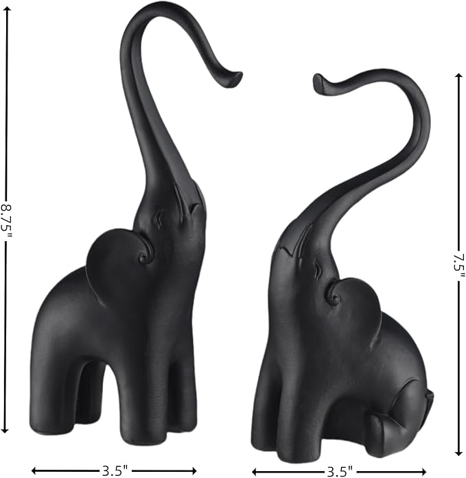 Loving Elephant Statues Home Decor, Small Black Elephant Figurines in Love, Elephant Sculpture Heart Decorative Objects for Bookshelf Decor