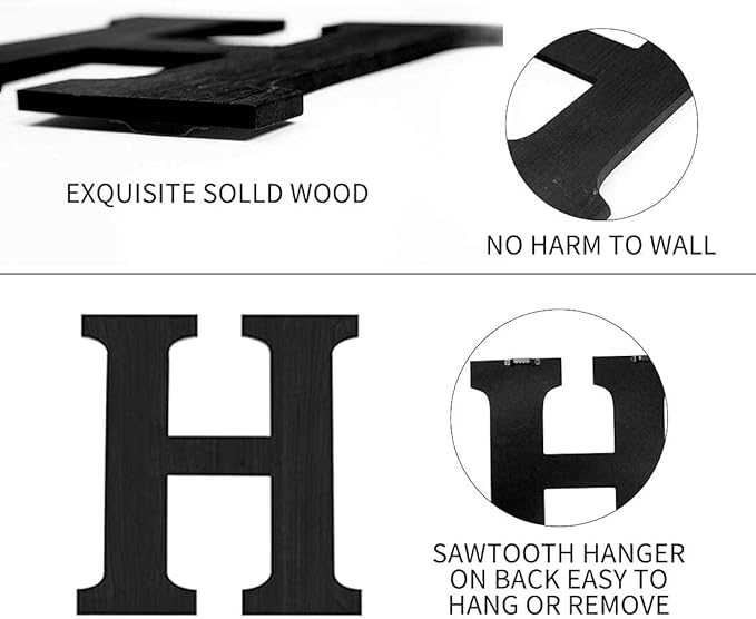 Wood Home Sign with Artificial Eucalyptus Wreath for O, Hanging Farmhouse Wall House Decor Wood Letters for Wall Art Rustic Home Decor, Wall Decor for Living Room Kitchen Entryway (Black)