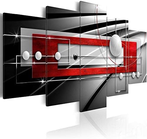 AWLXPHY Decor Abstract Wall Art Large Red and Black White Framed Geometric Canvas Painting for Living Room Decor 5 Panels Modern Simple Circle Line HD Print Artworks Giclee (W80 x H40)