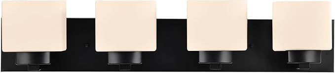 Design House 588426 Dove Creek Vanity Light Dimmable with Frosted Glass for Above Bathroom Mirror, Matte Black, 4-Light