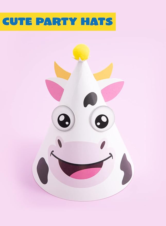 JOYIN 12 Sets Party Hats for Kids Birthday Party Games Craft Activities, Cute Animal Theme Birthday Hats Activity Kits with Stickers for Kids Holiday Theme Party Favors Easter Decoration