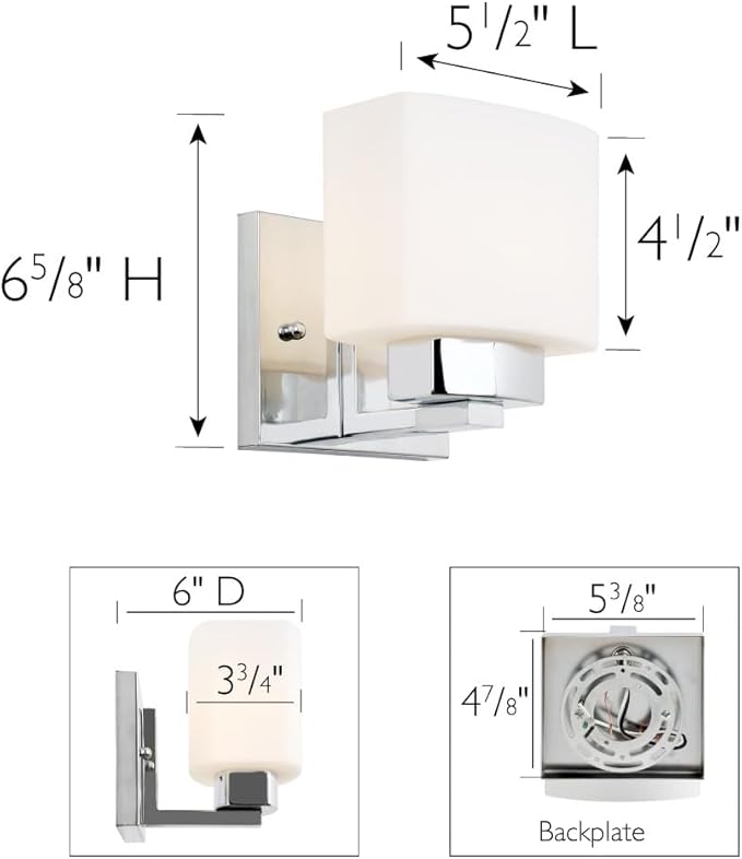Design House Dove Creek Wall Light Sconce – Dimmable with Frosted Glass for Hallway, Bathroom, Foyer, Bedroom – Polished Chrome, 589663