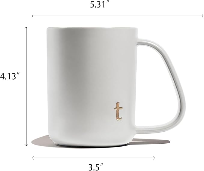 COLLECTIVE HOME - Ergonomic Handle Ceramic Mug, 15 oz Personalized Coffee Cup with Golden Initial, Microwave & Dishwasher Safe, Elegant Monogram Tea Mug in Gift Box for Home & Office (White-t)