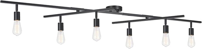 GLOBE Electric 64000125 64" 6-Light Double Center Swivel Track Lighting, Matte Black, Adjustable Pivoting Heads, Center Canopy, Modern Ceiling Light for Kitchen Island, Hallway, or Dining Room