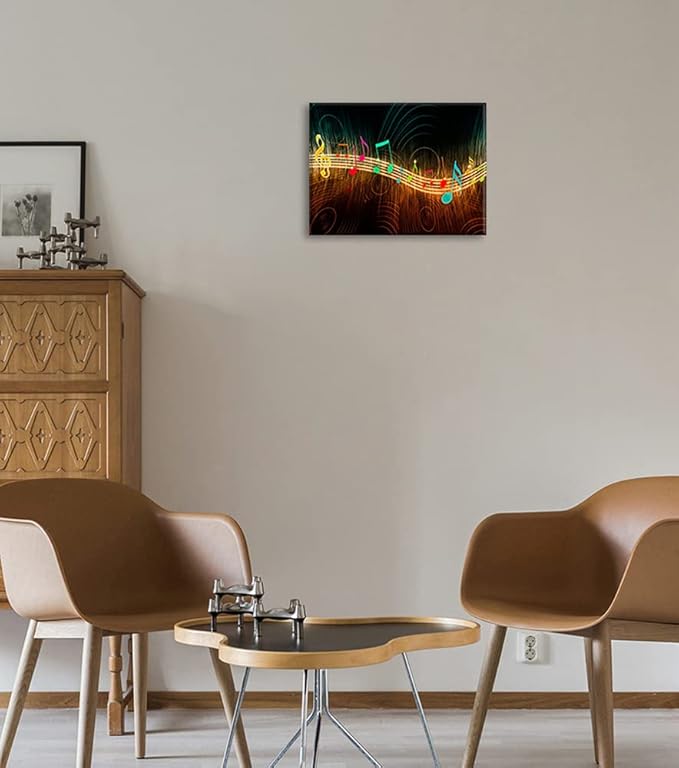 Music Wall Art for Bedroom, PIY Modern Musical Note Canvas Prints Stretched with Frame, Beautiful Notes Beating on Staff Picture Decor (Waterproof Artwork, Bracket Mounted Ready to Hang)