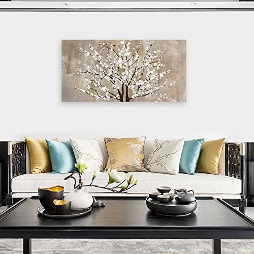 Flower Canvas Wall Art for Living Room Plum Blossom Canvas Wall Pictures for Bedroom Wall Decor Abstract Elegant Floral Canvas Prints Artwork Home Wall Decorations Framed Ready to Hang 20" x 40"
