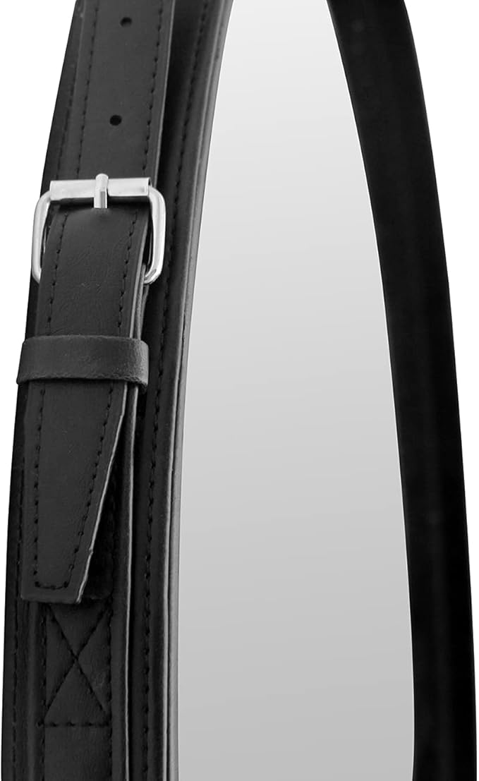HofferRuffer Round Wall Mirror Decorative Mirror, Hanging Mirror with Hanging Strap Silver Hardware Hooker/Hanger (Black, 20'')