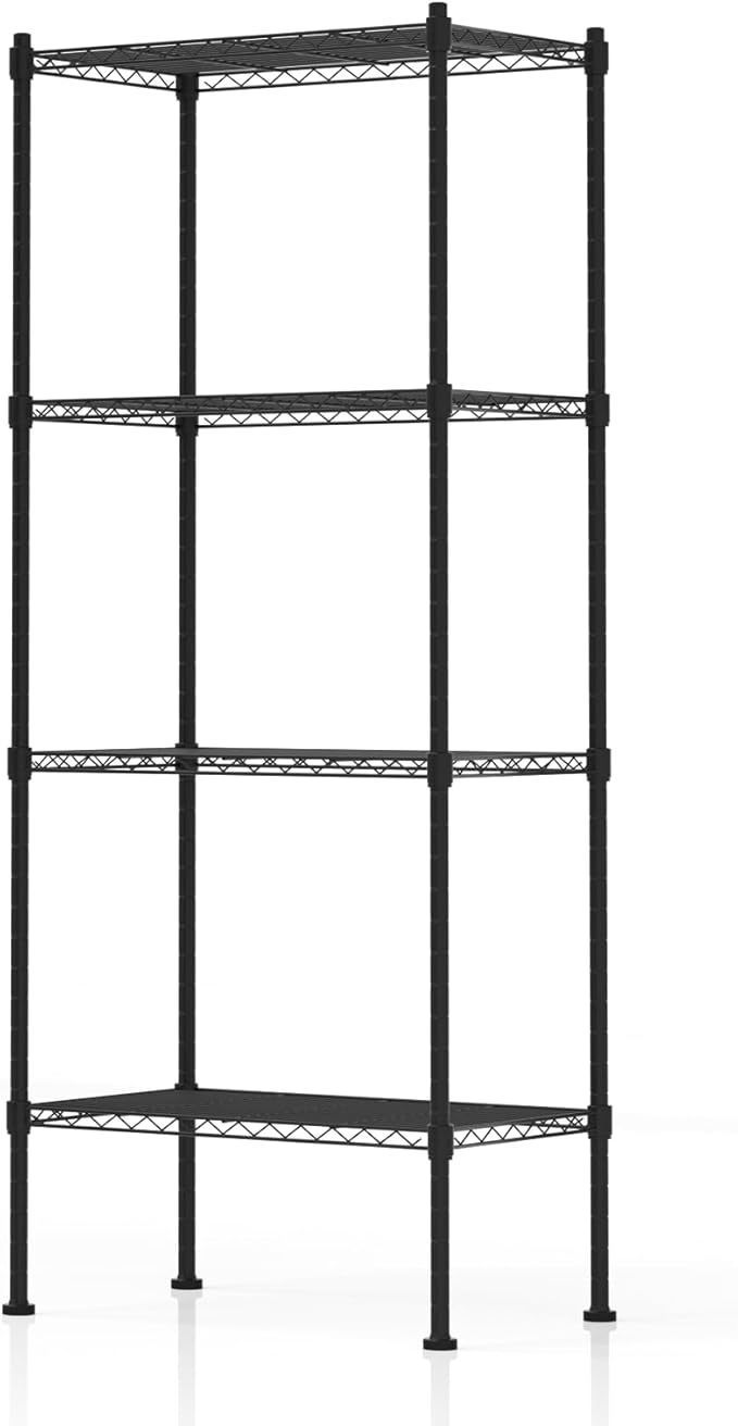 4 Tier Shelving Unit, 176 LBS Per Shelf Height Adjustable Narrow Storage Shelves, Heavy Duty Metal Garage Metal Shelves for Kitchen, Restaurant, Pantry, Laundry, Black
