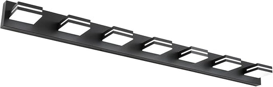SineRise LED Modern Bathroom Vanity Light Fixtures (7-Light, 55-Inch, Dimmable), Matte Black Modern Acrylic Bathroom Wall Lighting Fixtures Over Mirror (Cool White 6000K)