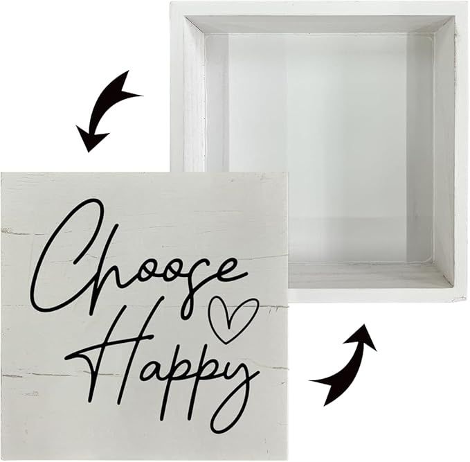 Choose Happy Sign, Inspirational Wood Sign, 5.7x5.7in, White, Rustic, Tabletop Decor, Indoor/Office/Home Gift