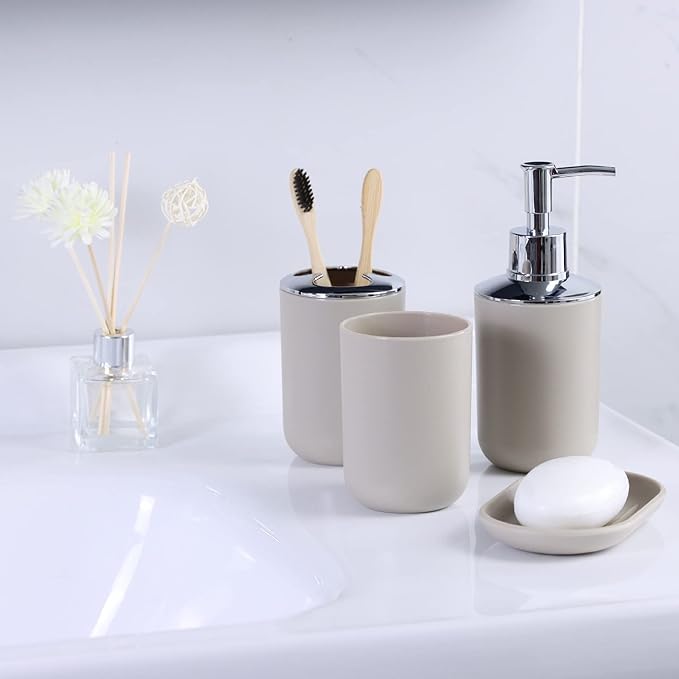 IMAVO Bathroom Accessories Set,Bathroom Set,7 Pieces Bathroom Accessory Set,Tray,Toilet Brush,Trash Can for Bathroom Décor and Housewarming Gifts