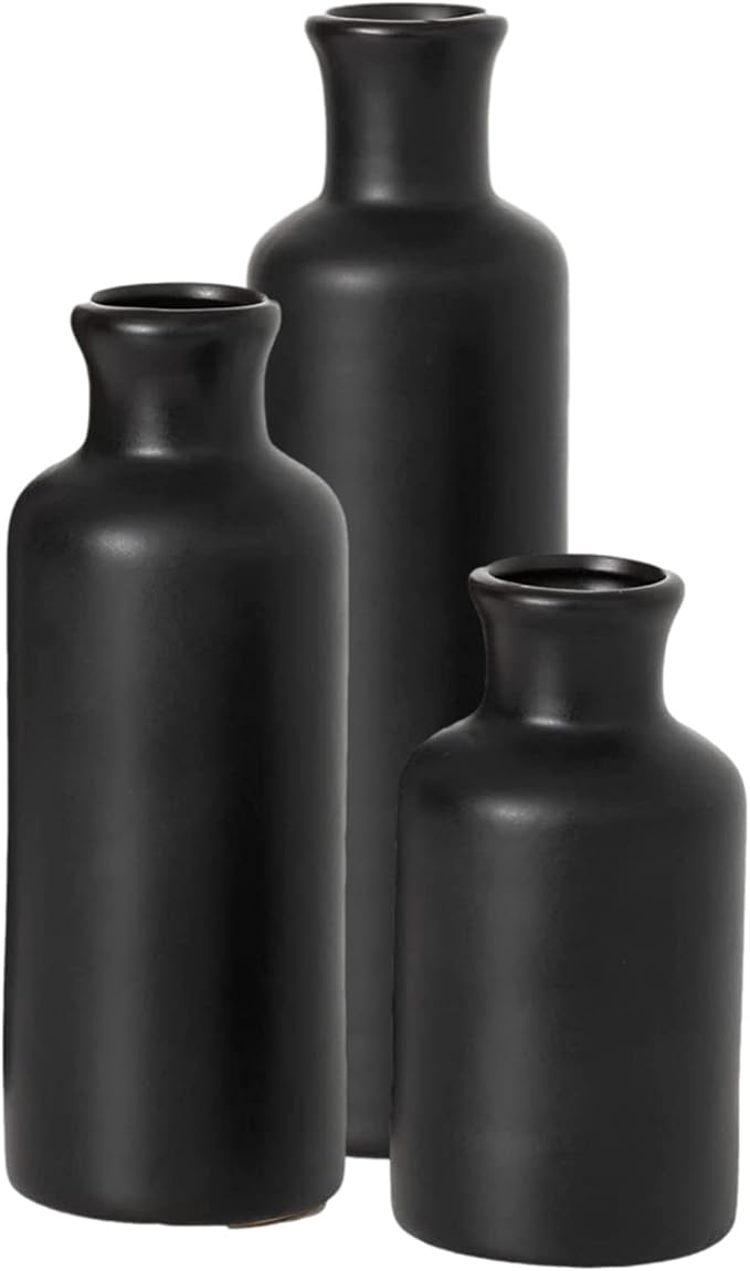 Sullivans Ceramic Black Vase Set, Modern Home Decor Decorative Vases for Your Kitchen, Bedroom, Office, Living Room, Bathroom, & Shelf Decor, Centerpiece Table Decorations, Small Vases (CM3038)