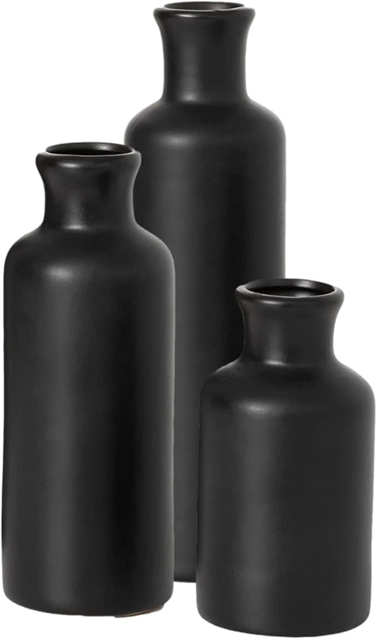Sullivans Ceramic Black Vase Set, Modern Home Decor Decorative Vases for Your Kitchen, Bedroom, Office, Living Room, Bathroom, & Shelf Decor, Centerpiece Table Decorations, Small Vases (CM3038)