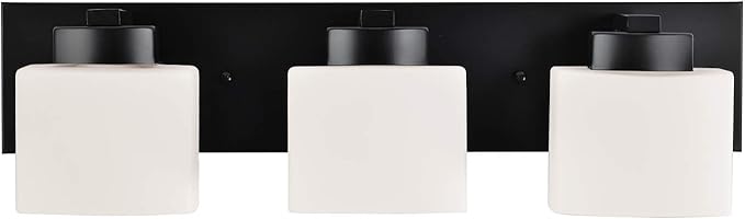 Design House Dove Creek Vanity Light, Dimmable, Frosted Glass, 3 Lights, Bathroom, Matte Black, 24 in x 6 in x 6.5 in, Item 588418
