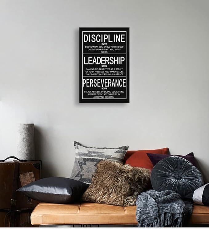 Inspirational Office Canvas Wall Art - Positive Entrepreneur Quotes, Discipline, Leadership, Perseverance Artwork - Home Wall Decor Framed Ready to Hang [12''W X 18''H]