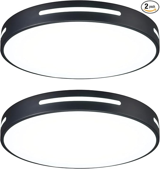 15 inch LED Flush Mount Ceiling Light Fixture Set of 2, 36W Dimmable Kitchen Lighting Fixtures Ceiling LED, Black Light Fixtures Ceiling Mount for Bedroom, Bathroom, Living Room