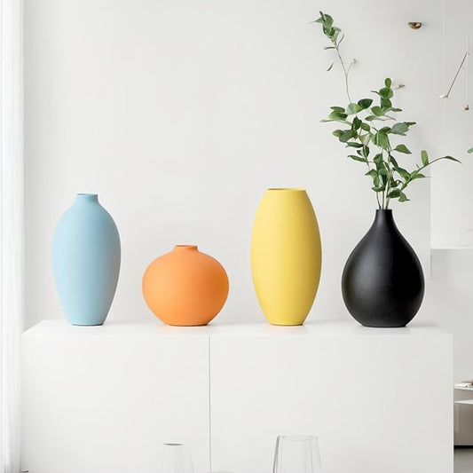 Small Ceramic Matte Vase Set 4 for Modern Home Decor Flower Decoration Office,Bookdesk, Bookshelf, Centerpieces, Tables, Living Room, Dining Table, Bedroom Shelf Entryway Ornament Gift