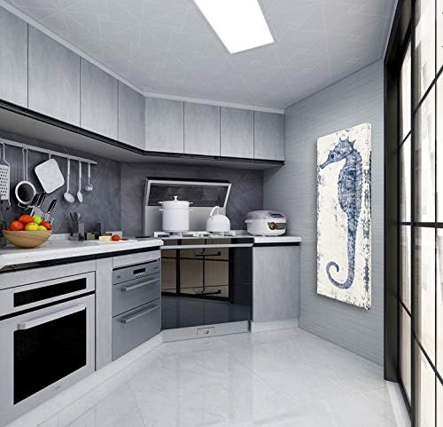 Yihui Arts, Seahorse Hand-Painted Wall Art on Canvas Abstract Artwork Art Wood Stretched Hanging Wall Decoration Sea Style Blue Painting for Home Decor