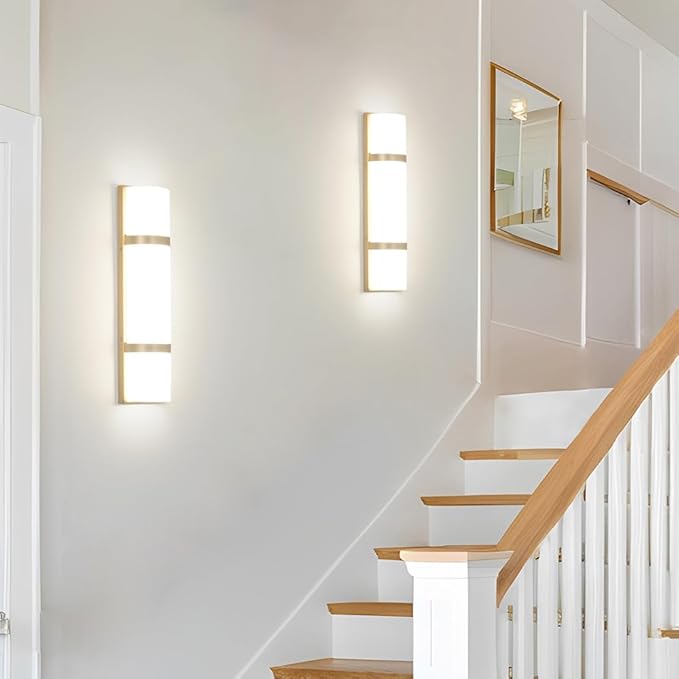 LED Bathroom 16 Inch Vanity Lighting Fixtures | CRI 90 4000K Matte Gold Wall Sconces Set of Two with White Frosted Glass Lamp Shade | 120V 15W 1200LM Dimmable with Dimmer Switch(not Included)