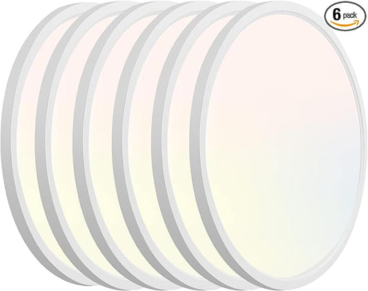 Hlite 6pack 12 inch Flush Mount LED Ceiling Light Fixture,24W 2400LM Super Slim Light Fixtures Ceiling Mount 3000K/4000K/5000K 3CCT Selectable,Light Fixtures for Kitchen,Bedroom (White)
