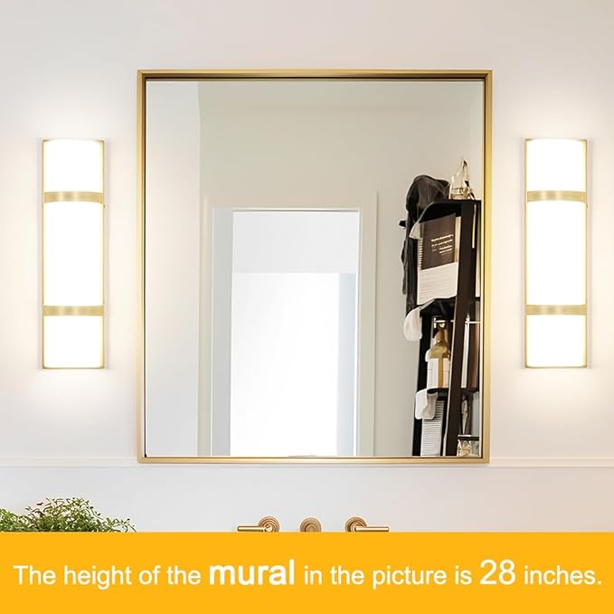 LED Bathroom 16 Inch Vanity Lighting Fixtures | CRI 90 4000K Matte Gold Wall Sconces Set of Two with White Frosted Glass Lamp Shade | 120V 15W 1200LM Dimmable with Dimmer Switch(not Included)