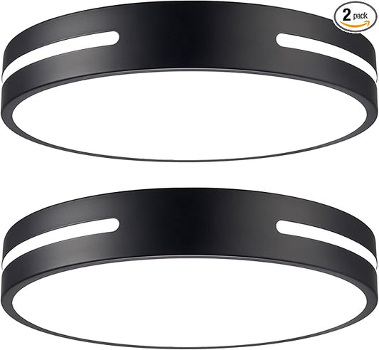 LED Ceiling Light Flush Mount 24W, Black Kitchen Light Fixture Ceiling Mount Dimmable Set of 2, 12 inch Close to Ceiling Light Fixture 5CCT for Bedroom, Bathroom, Living Room