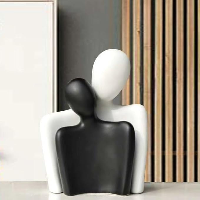 Couple Sculptures for Home Decor,Hugging Figurines,Modern Romantic Sculptures for Living Room Bedroom Office Decor,Gift for Anniversary Valentine（Black+White）