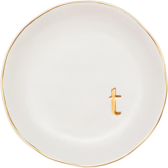 COLLECTIVE HOME - Ceramic Jewelry Tray, Decorative Trinket Dish for Rings Earrings Necklaces Bracelet Watch Keys, Birthday Mother's Day Christmas Gift for Women, 4.75", White Surface (T)