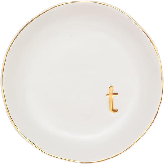 COLLECTIVE HOME - Ceramic Jewelry Tray, Decorative Trinket Dish for Rings Earrings Necklaces Bracelet Watch Keys, Birthday Mother's Day Christmas Gift for Women, 4.75", White Surface (T)