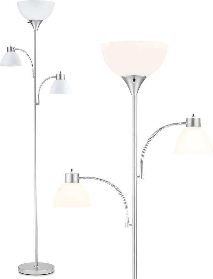 VONLUCE 71" Floor Lamp for Living Room with 3 Bulbs, Standing Lamp with Adjustable Reading Light, Modern Torchiere Floor Lamp with 3 Color Temperatures, Tall Lamp for Bedroom Corner, Nickel