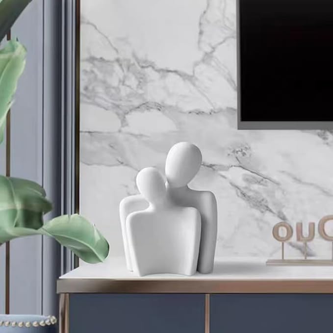 Couple Sculptures for Home Decor,Hugging Figurines,Modern Romantic Sculptures for Living Room Bedroom Office Decor,Gift for Anniversary Valentine（White）