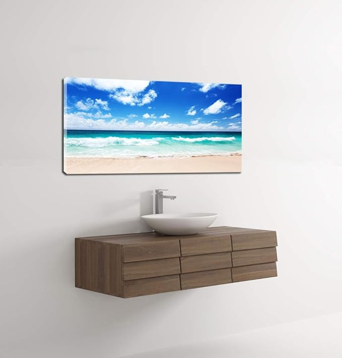 XXMWallArt FC1475 Canvas Prints Wall Art Seychelles Beach Ocean Waves Nature Seascape Picture Artwork Prints Framed Ready to Hang for Home Office Bedroom Living Room Bathroom Kitchen Wall Decor