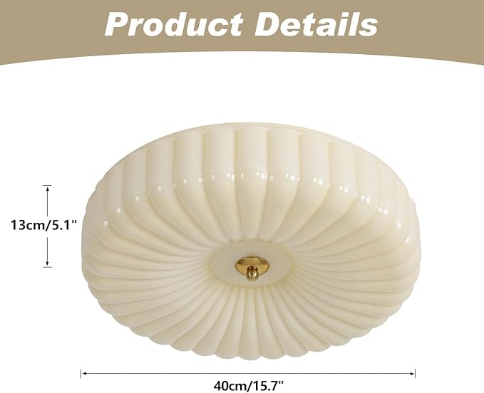 KCO Lighting Round Large LED Flush Mount Ceiling Light Yellow Ribbed Glass Flush Mount Light Mid Century Modern Bedroom Ceiling Lamp Unique Entryway Ceiling Light Fixtures