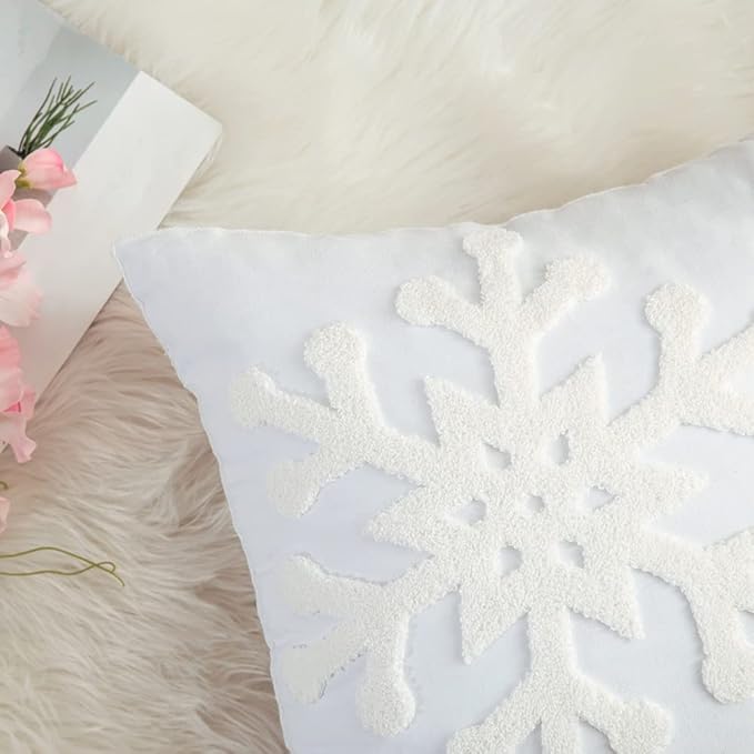 MIULEE Pack of 2 Christmas Decorative Snowflake Throw Pillow Covers Canvas Embroidery Winter Cushion Cases Holiday Decor Soft Pillowcases for Winter Couch Sofa Bedroom Car（White, 20x20in）
