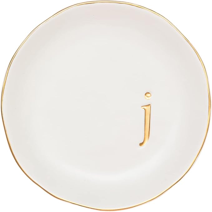 COLLECTIVE HOME - Ceramic Jewelry Tray, Decorative Trinket Dish for Rings Earrings Necklaces Bracelet Watch Keys, Birthday Mother's Day Christmas Gift for Women, 4.75", White Surface (J)