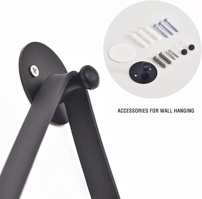 16"x48" Oval Full Length Mirror with Leather Strap Hanging Mirror with Aluminum Frame, Oval Wall-Mounted Mirrors for Living Room Bedroom Entryway Décor, Black