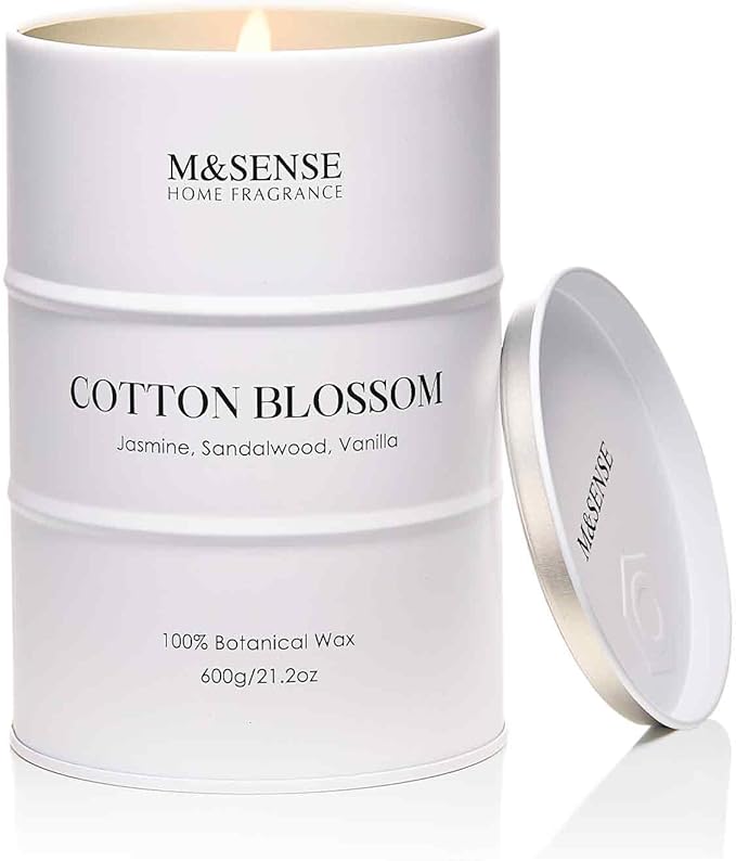M&SENSE Cotton Blossom Scented Candles Large, Natural Soy Candles 21.2oz 120 Hour Slow Burning,Aromatherapy Candle for Stress Relief Meditation Relaxing
