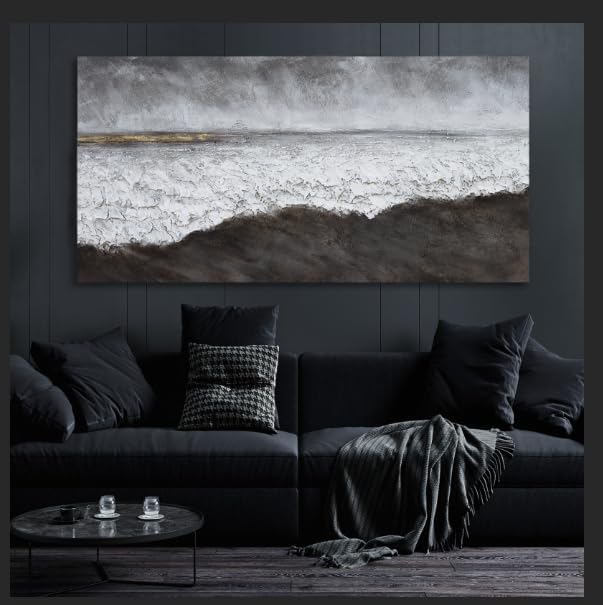 XIANSHOU Living Room Wall Decor Black Abstract Wall Art White Painting Contemporary Wall Art Canvas Picture Decorations for Bedroom Dining Room Office 24x48 in