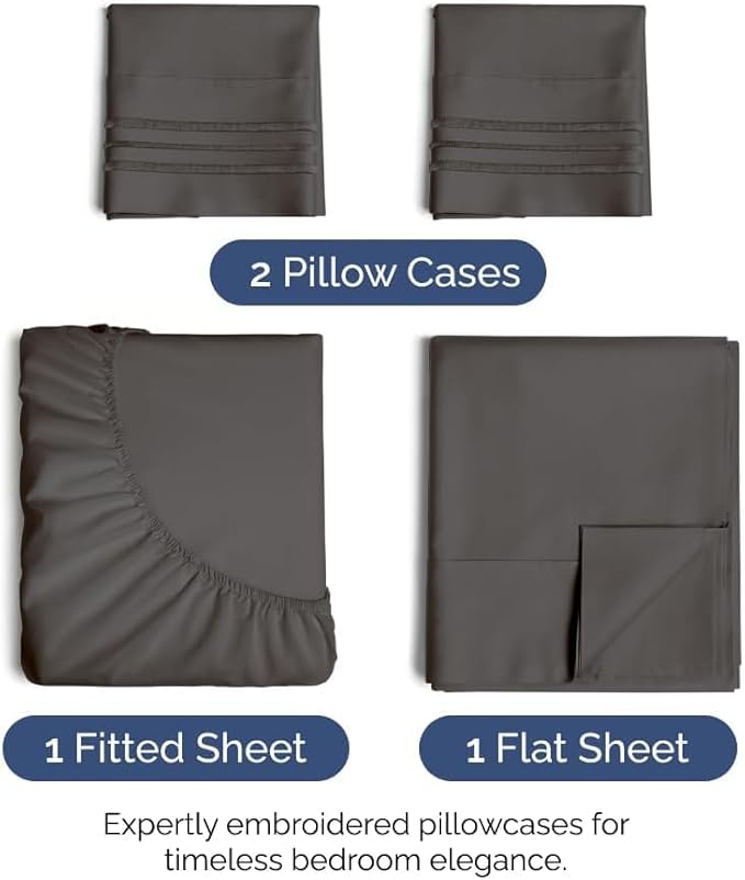 Queen Size 4 Piece Sheet Set - Comfy Breathable & Cooling Bed Sheets Set - Hotel Luxury Bedding for Women, Men, Kids, Teens, Boys & Girls - Deep Pockets, Ultra-Soft, Wrinkle Free - Oeko-Tex - Charcoal