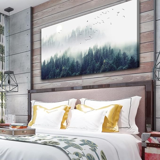 Wapluam Canvas Wall Art For Living Room Bedroom Wall Decor Modern Home Decor Office Wall Decorations Fog Forest Landscape Wall Painting Stretched And Framed Pictures Ready To Hang Art Works 40 X 20