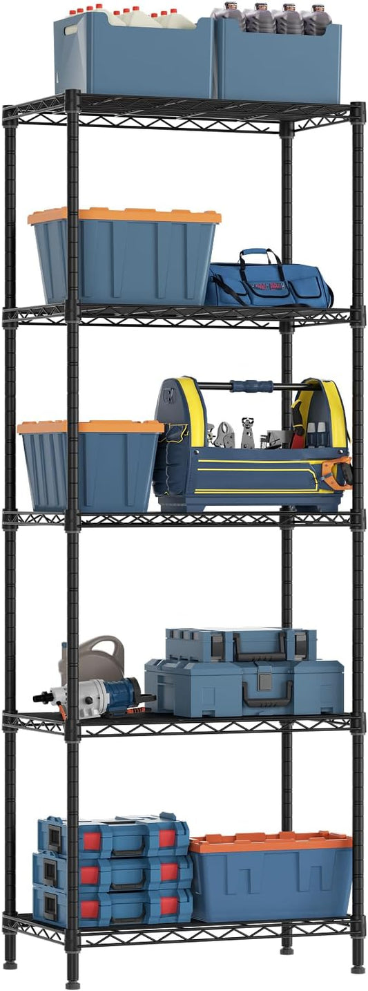 5 Tier Adjustable Storage Shelves Heavy Duty Metal Utility Shelf 750LBS Capacity Wire Shelving Unit Organizer Rack for Home Kitchen Office Bathroom Pantry Room 12" D x 22" W x 59" H Black