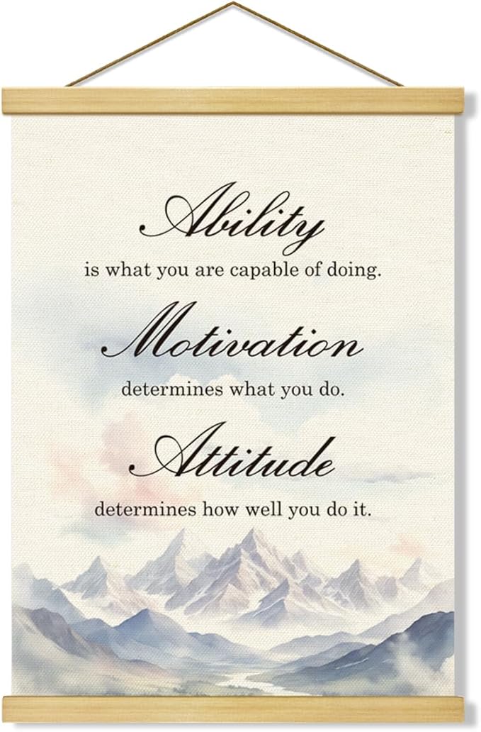Inspirational Canvas Poster,Ability is What You're Capable of Doing, Canvas Poster Wood Hanger, Motivational Home Office Decor,Classroom Decor,Positive Mindset Canvass Banner, Farmhouse Hanging Decors
