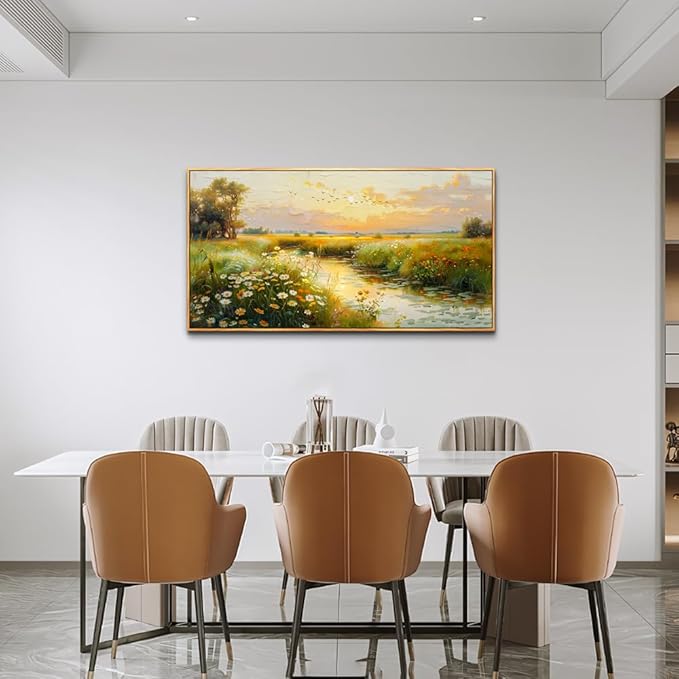 ZUITINGHUA Wood Framed Canvas Wall Art For Living Room Wall Decor For Bedroom Office Wall Decoration Pastoral Scenery Painting Water edge Pictures Artwork Room Aesthetic Home Decor 20x40 In