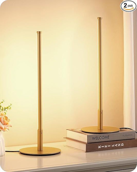 EDISHINE Upgraded LED Table Lamp Set of 2, Stepless Dimmable Bedside Lamps with Metal Finish & 3 Color Temperature, 6W Modern Desk Lamps, Gold Nightstand Lamp for Bedroom, Living Room, Corner, Gift