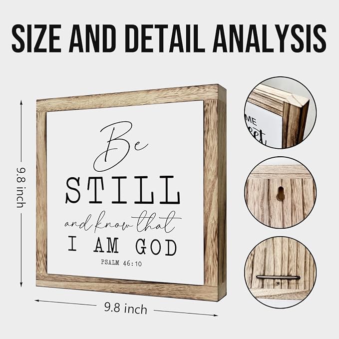 SUSZDOU Scripture Sign, Inspirational Wood Sign, Be Still and Know that I am God Sign, Wooden Plaques Box Signs, Psalm 46:10 Sign, Housewarming Decor, Religious Artwork for Home Decor, Tabletop Decor