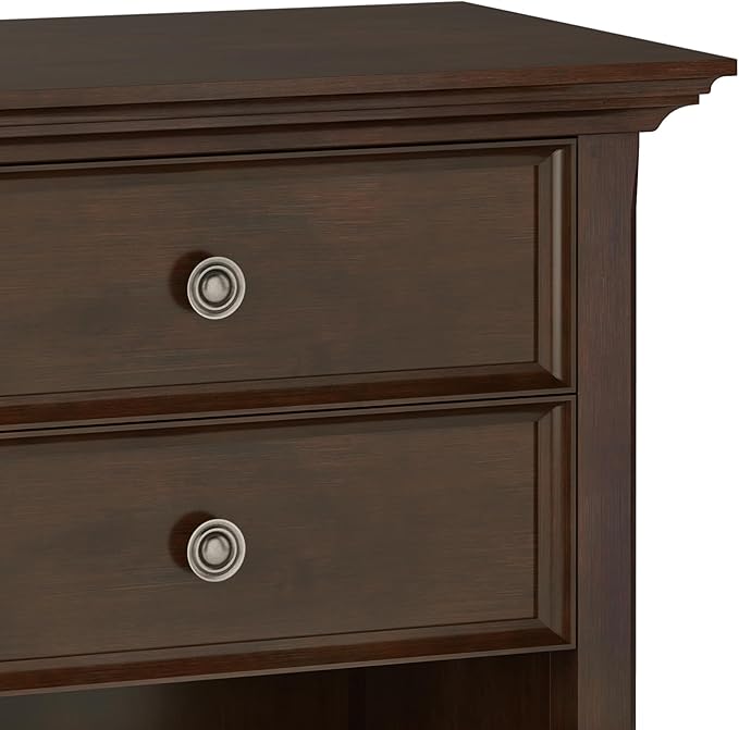 SIMPLIHOME Amherst Solid Wood 24 Inch Wide Traditional Bedside Nightstand Table in Russet Brown, for The Living Room and Bedroom