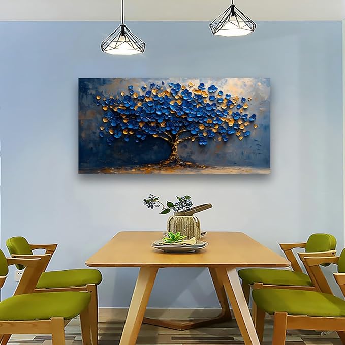Abstract Tree Canvas Wall Art Bedroom Wall Decor Living Room,Tree of Life Wall Art Office Kitchen Paintings Artwork Modern Blue Yellow Leaves Pictures Art Prints Waterproof Ready to Hang-20x40inch