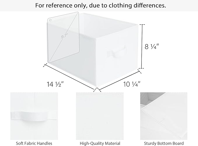 StorageWorks Storage Baskets for Shelves, Foldable Fabric Closet Storage Bins with Handles, Fabric Storage Bins Clothes Organizer, White, 3-Pack, Large